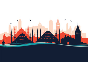 Iconic skyline silhouette of Istanbul's historic landmarks.