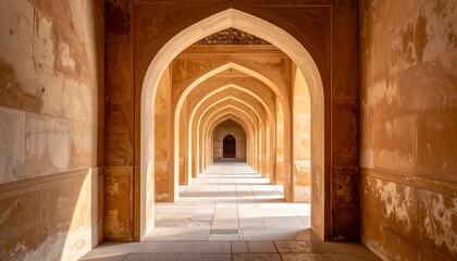Obraz premium Sun-drenched arched hallway