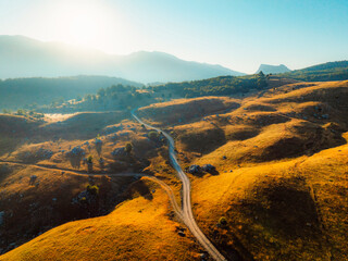Countryside of Bosnia and Herzegovina. Sunset in mountain Lebrsnik in Sutjeska national park. Kuk mountain near Montenegro