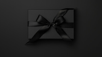Elegant black gift box with ribbon, ready to gift, created AI
