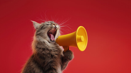 Cat excitedly holds megaphone on Black Friday, created AI