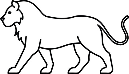 Vector art of a simple line art illustration of a lion walking, isolated on a
