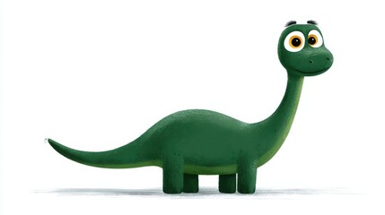 Naklejka premium Vibrant Green Dinosaur with Large Eye Captivatingly Staring in a Lush Environment Evoking Wonder and Curiosity in a Playful and Whimsical Scene