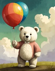 Cute bear with colorful balloons