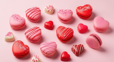Obraz premium Sweet treats hearts macarons and chocolates assortment romantic delights