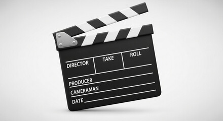 Obraz premium Classic black film clapperboard ready for action, capturing directorial notes for scene production and movie making, a symbol of cinema industry creativity and professional filmmaking.