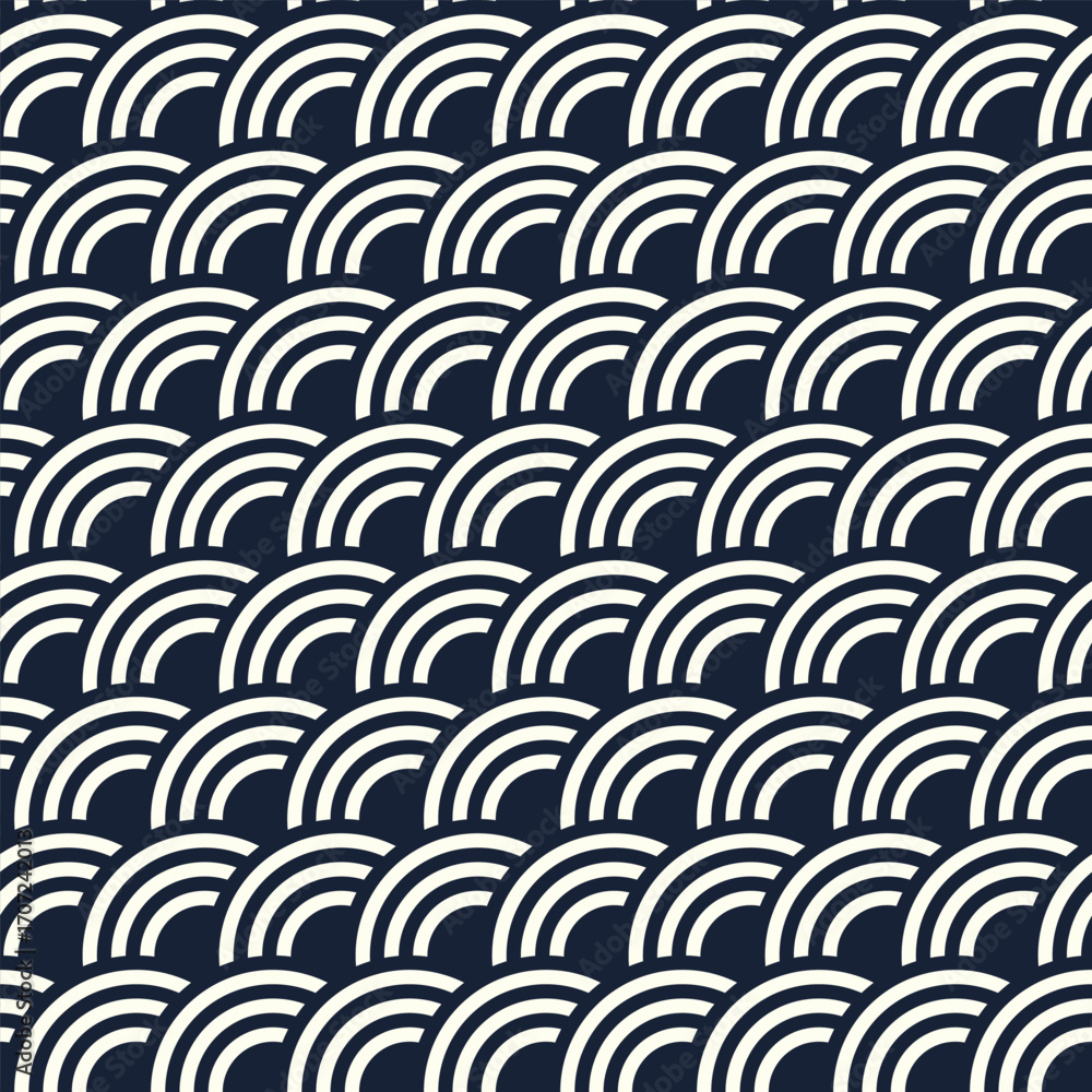 Poster seamless vector pattern with curved wave rainbow arcs, modern abstract design, stylish geometric rep