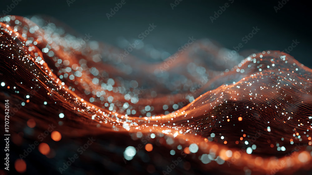 Poster highlight the movement of energy through a wave of connected glowing points