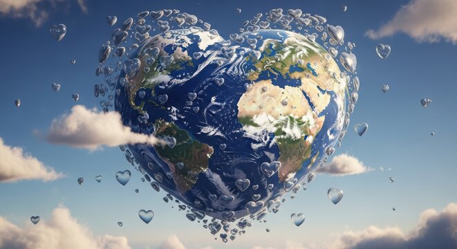 Heart shaped earth symbolizing global love and environmental care