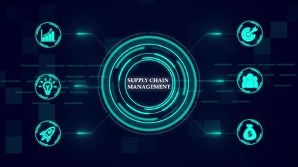 Supply Chain Management,  futuristic holographic advanced HUD circle platform Business, Technology concept. Business, technology, internet and network concept. Digital technology background.