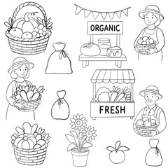 set of hand organic market icons