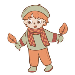 Cute Autumn Boy in Cozy Outfit with Big Scarf