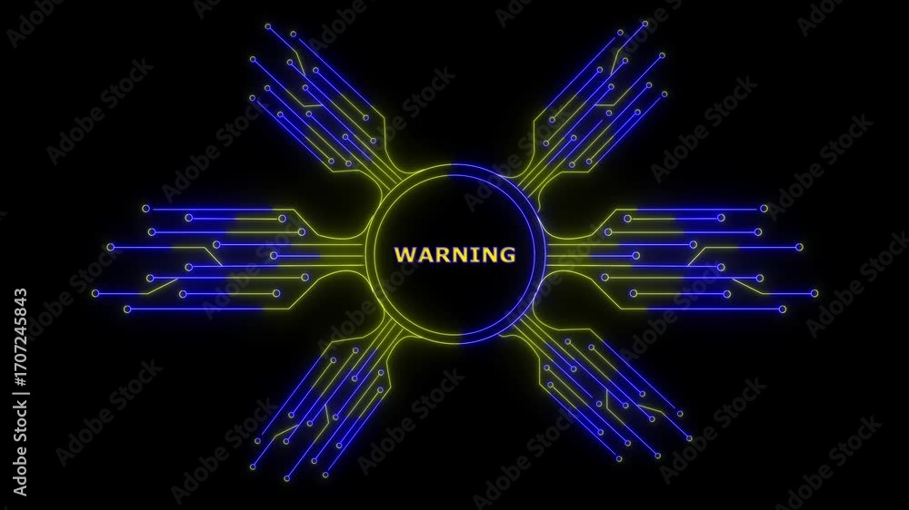 Aufkleber glowing neon hud-style circle with circuit board lines, and the center text says 
