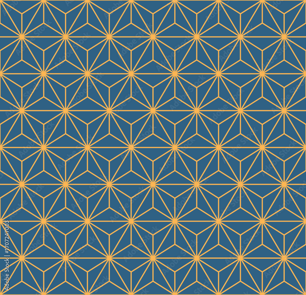 Poster seamless vector pattern with geometric star shapes hexagon grid lines abstract background blue yello