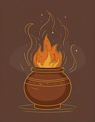 Pot with flames, stylized design