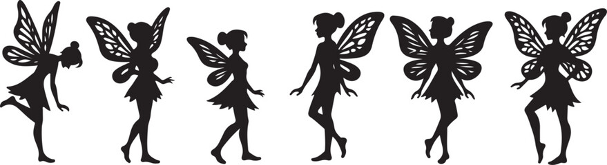 Fototapeta premium Elegant Fairy Silhouettes Dancing Gracefully in Mystical Shadow Realm