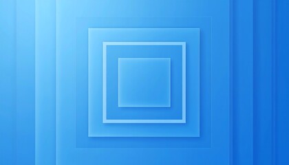 A layered, geometric design featuring concentric squares in various shades of blue, creating a sense of depth and gradient