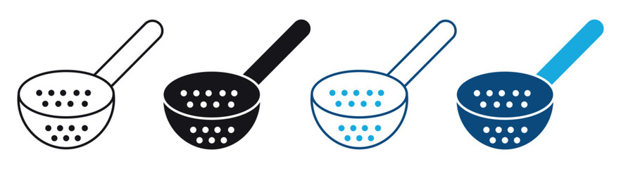 Strainer icon set . Colander line and flat icon, kitchen cooking utensils , vector illustration .