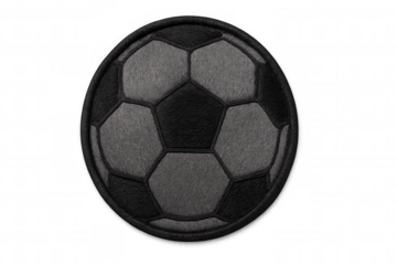 Close-up of a black and gray soccer ball patch featuring a transparent background, ideal for customization and design projects