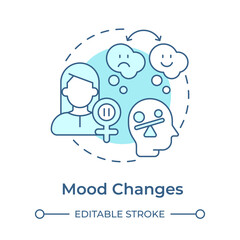 Mood changes soft blue concept icon. Hormonal fluctuation impact on emotional state. Menopause symptom. Round shape line illustration. Abstract idea. Graphic design. Easy to use in blog post