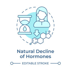 Natural decline of hormones soft blue concept icon. Law estrogen and progesterone levels. Cause of menopause. Round shape line illustration. Abstract idea. Graphic design. Easy to use in blog post