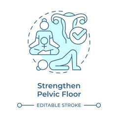 Strengthen pelvic floor soft blue concept icon. Kegel exercises. Menopause prevention. Women health. Round shape line illustration. Abstract idea. Graphic design. Easy to use in blog post