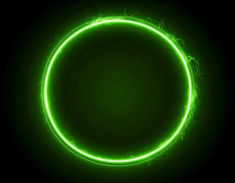 Glowing green circle, dark background, energy, design element