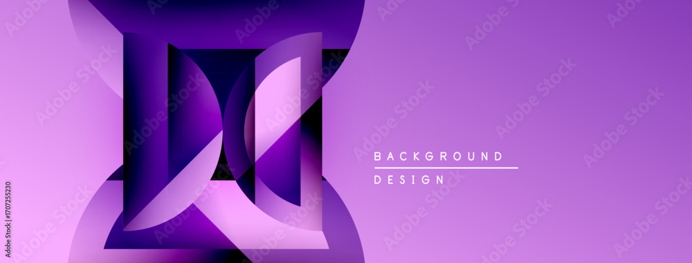 Poster abstract purple design features layered geometric shapes. gradient hues create depth, modern aesthet