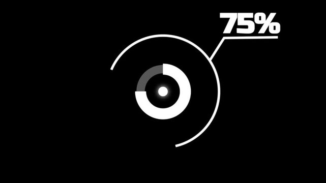 Loading icon animation 75% circle. white 75% percent circle round donut chart infographic .Infographic Element with Alpha Channel 4k video royalty on black background.