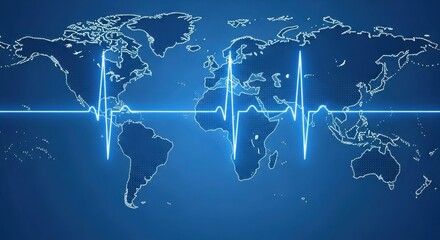 Global pulse concept world map with digital heartbeat overlay