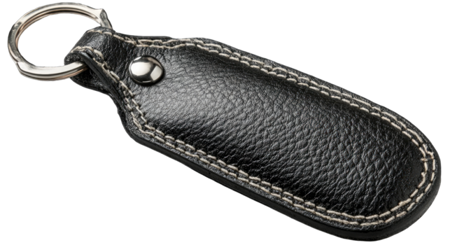 Black leather keychain, stitched detailing