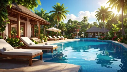 Tropical resort pool scene