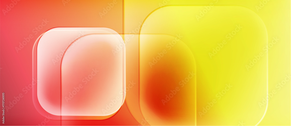 Poster abstract composition featuring rounded squares, gradient colors. red transitions to yellow, creating