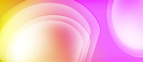 Abstract layers blend, creating vibrant gradients. Yellow, pink hues dominate composition. Smooth curves suggest movement, depth.