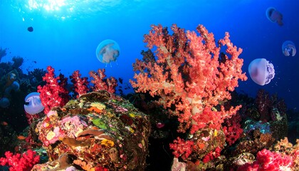Naklejka premium Vibrant coral reef scene under the ocean