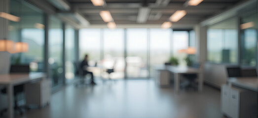 Blurred empty open space office. Abstract light bokeh at office interior background for design.