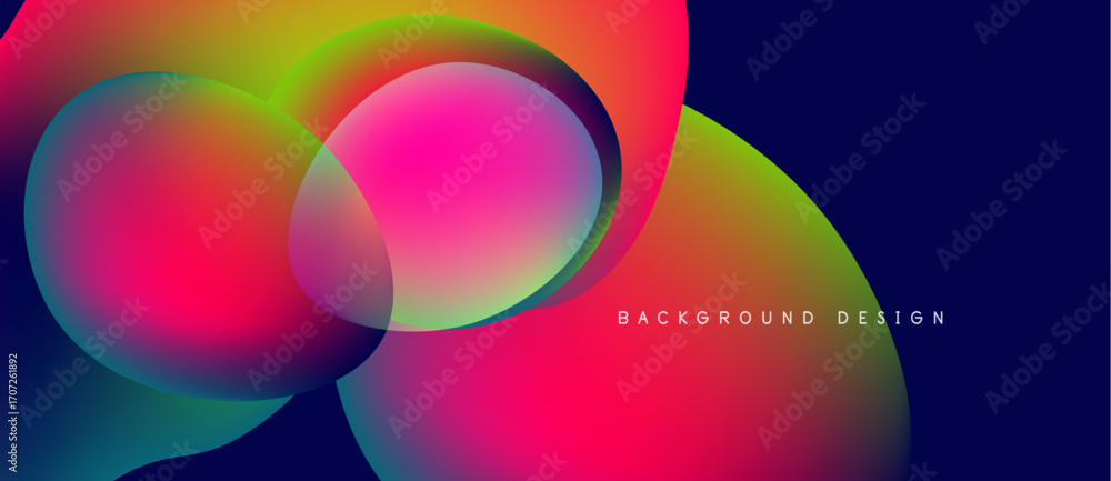 Poster vibrant overlapping circles create dynamic colorful background. gradient hues blend seamlessly, offe