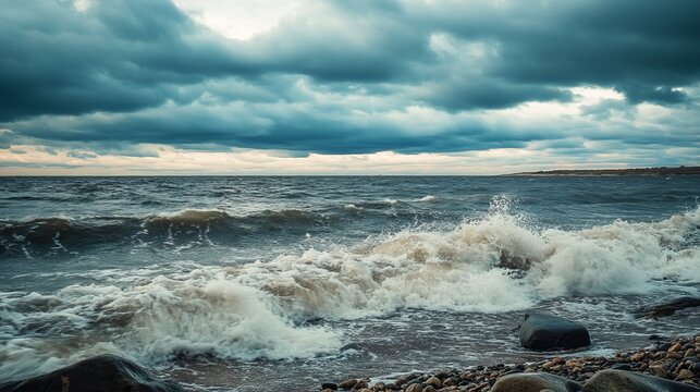 Stormy seas crashing on a rocky shore - Powered by Adobe