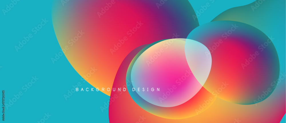 Poster abstract vibrant design features overlapping colorful circles. gradient hues blend smoothly creating