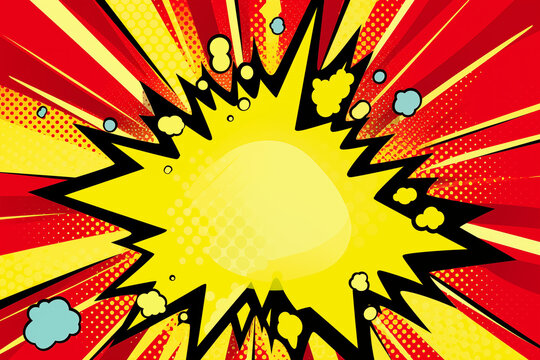 Explosion of blank space for comic book style words in pop art design bricks