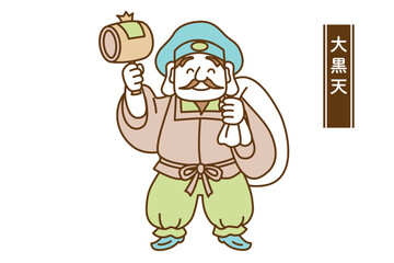 かわいい七福神の線画ベクターイラスト　大黒天