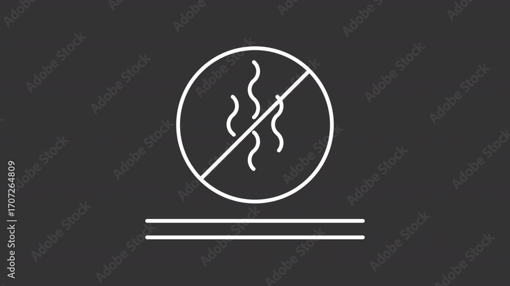 Poster odor resistant white line animation. smell protection animated icon. lines showing up. restriction s