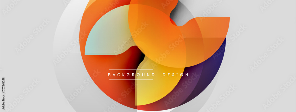 Poster abstract colorful design. overlapping shapes create dynamic visual effect. gradient hues blend smoot