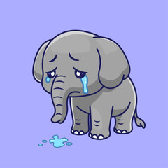 Sad Elephant Crying Vector Illustration – Cute Animal Character in Emotional Mood. 