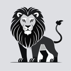 Obraz premium A majestic lion standing proudly in a minimalist vector illustration, symbolizing strength and courage