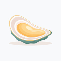 Minimalist vector illustration of an open oyster shell, flat design style on a clean white background