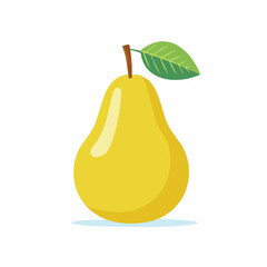 Vector illustration of a single ripe yellow pear with a leaf. Flat design icon isolated on white