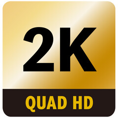 2K QUAD HD ロゴ　アイコン　ゴールド　背景透過