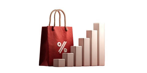 Red shopping bag with rising sales graph