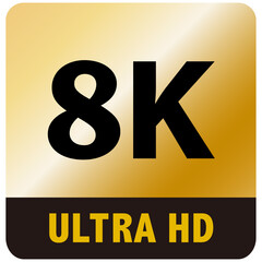 8K URTRA HD ロゴ　アイコン　ゴールド　背景透過